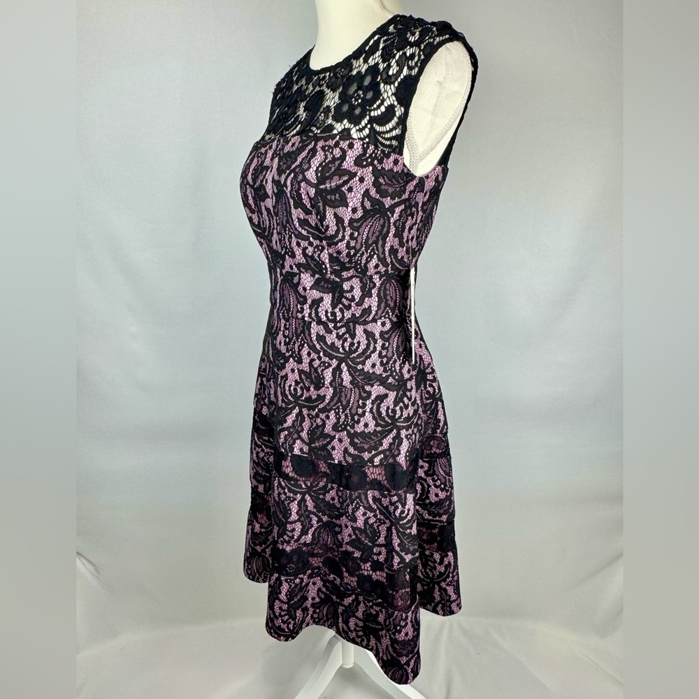NWT Kay Unger Cocktail Dress Fit & Flare Sleeveless Pink Black Lace Size 6 Party - Picture 5 of 12
